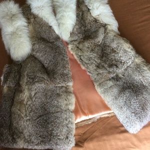 LADIES FUR VEST, RABBIT FUR TRIMMED WITH FOX , ALL REAL ABSOLUTELY STUNNING LG